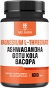Magnézium L-Treonate Kapsule 1010mg - 5in1 s Ashwagandha Root, Gotu Kola Leaf & More - Pozitívne nálada, zdravie mozgu, schopnosť pamätať, Koncentrácia a podpora výroby energie - 60 Kapsule