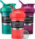 BlenderBottle Classic V2 Shaker Bottle Ideaalne valgu raputamiseks ja enne treeningut, 20-kordne (3 Pack), punane, roheline, plum