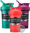 BlenderBottle Classic V2 Shaker Bottle Perfect for Protein Shakes and Pre Workout, 20-Ounce (3 Pack), Red, Green, Plum