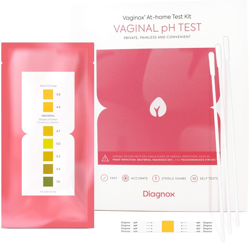 DIAGNOX HEALT Dones Vaginal pH Test Kit Standerile Swabs Swabstr Home Yest Yertention Test & BV Test Strips REct, Acceate, Interval de puntuació Clinical Sture UNA FSA IHSA Eligible (Pa 0 de 10)