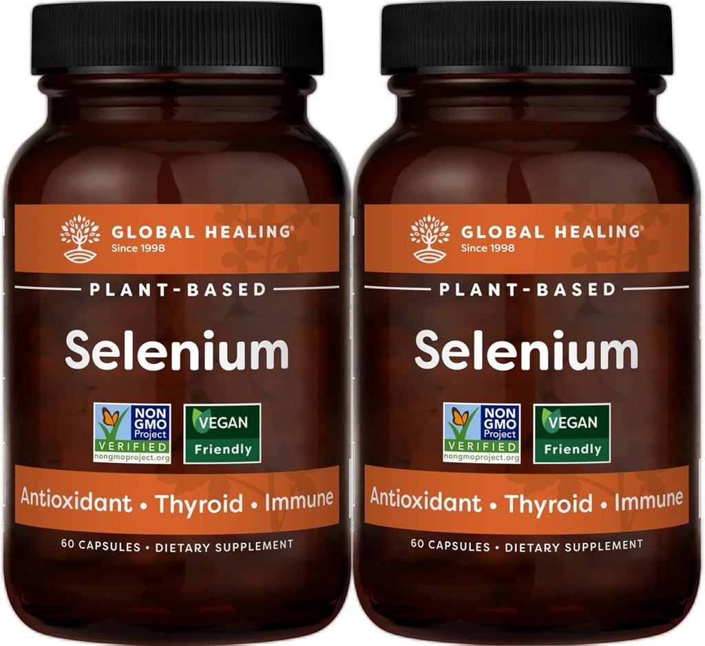 Global Healing Center Selenium 200mcg 2- Pack, Pure Selenium Suplemen dengan Organik Ingredians, Antioksidan untuk Thyroid & Imune Kesehatan untuk Pria & Perempuan - Lebih dari Selenium 100 mcg (60 Capsules)