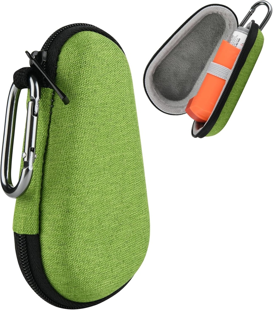 Beautyflier Asthma Inhaler Travel Case, Portable Zipper Carry Case for Inhaler with Clip-On Carabiner, EVA Travel Handy Protective Holder for Adults and Kids, Inhaler Not Included (4IN, Green)
