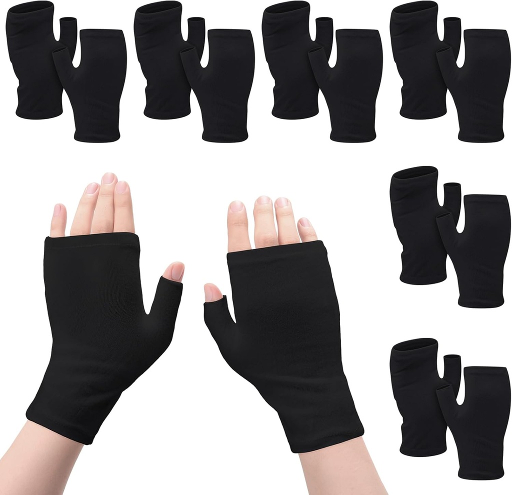 6 Pairs Fingerless Eczema Gloves Moisturizing for Adults Cotton Overnight Dry Hands (Black)