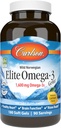 Carlson - Elite Omega-3 Gems, 1600 mg Omega-3 incluant EPA et DHA, Norvégien, supplément d'huile de poisson sauvage, source durable, Citron, 180 Softgels