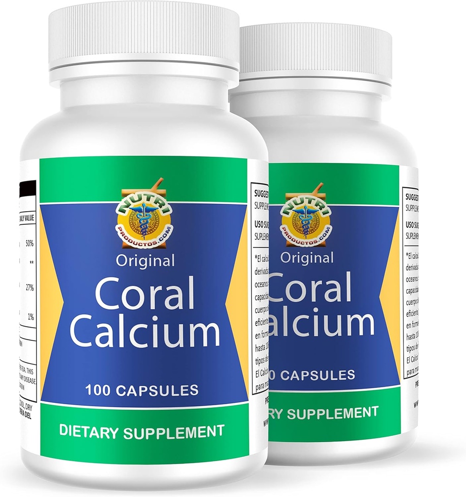 Calcio de Coral Set de 2 frascos con 100 capsulas CADA uno. Reforzado con Vitamina D y Magnesio. Boj: Cansancio, Dolor de huesos, insomnio, Calambres, Artritis. 100% prírodné.