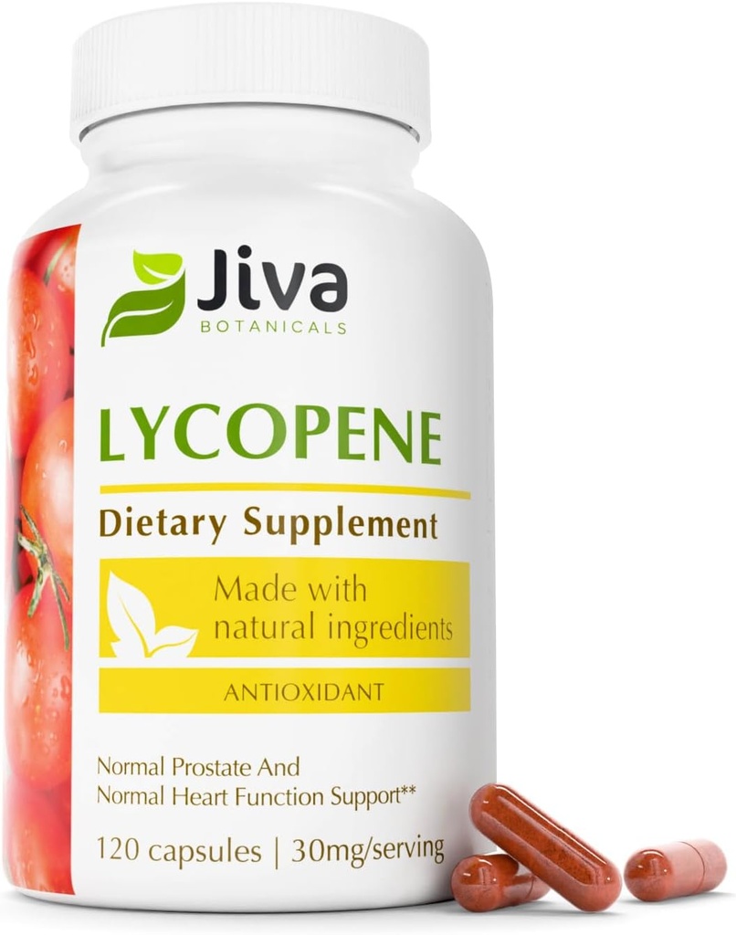 Jiva Botanicals Suplemento de licopeno 30mg - Apoio antioxidante para o estado normal e apoio á saúde cardíaca - licopeno do extracto de tomate - feito en Estados Unidos - Non GMO, Vegan - 120 cápsulas