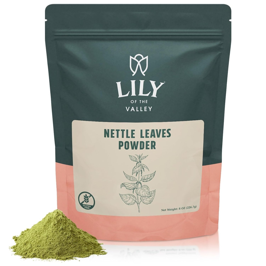 LILY OF THE VALLEY Nettle Leaf Powder - Gently Dried and Ground - 100% Natural Stinginging Nettle - Adición ideal a recetas - Vegan &amp; Gluten-Free - Empaquetado en bolsa resealable (4oz, 113g)