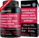 PrimeMD 12-en-1 Fadogia Agrestis y Tongkat Ali - Suplemento de testosterona para Hombres con Turkesterone - HornyGoatWeed for General Well-Being with 1342mg Por Serving (120 Capsules) (Pack of 1)