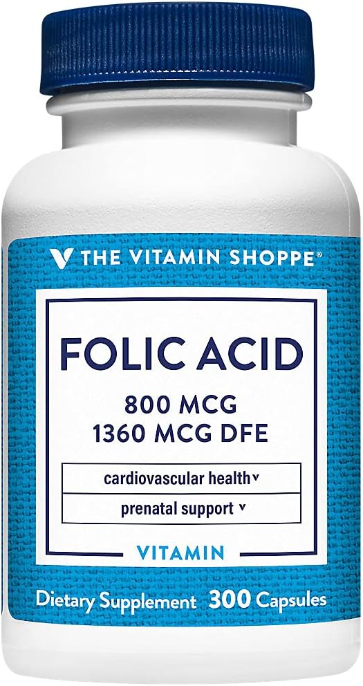 Vitamiini Shoppe Folic Acid 800MCG, tukee prenatal & Fetal Development (300 kapselia)