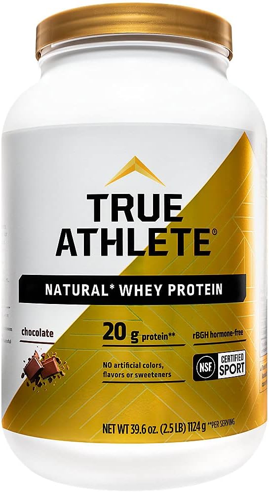 True Athlete Natural Whey Protein - Schokolade, 20g Protein per Servieren - Probiotika für Verdauungsgesundheit, Hormonfrei (2.5 Pfund Pulver)
