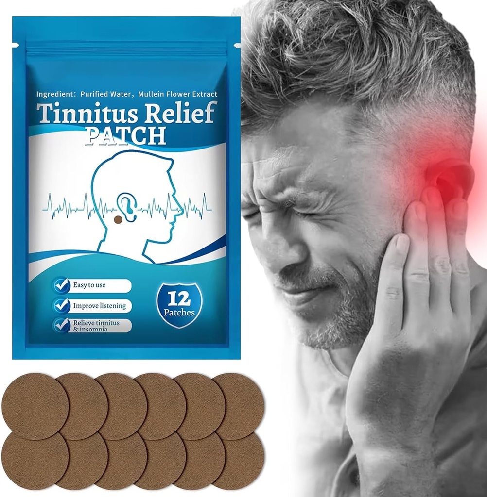 Tinnitus Relief Patches, Natural Herbal Tinnitus Relief Treatment Ear Patch, för Ear Ringinging, Ear Pain, Relief Hearing Loss och Skydda öronhälsan, 12Pcs (1 Pack)