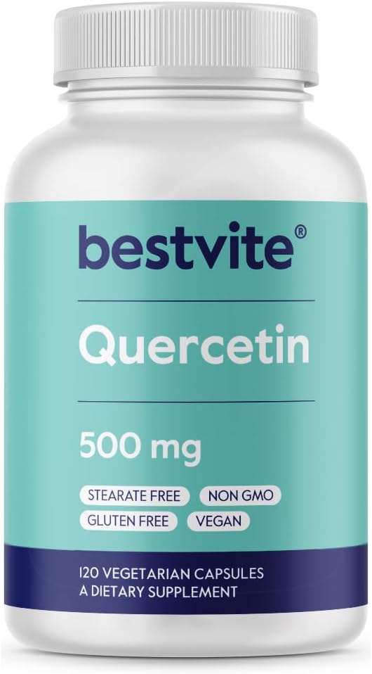 BESTVITE Quercetin 500mg(120 蔬菜卡普尔) - 无 Stearates - 无二氧化硅 - Vegan - 非转基因 - Gluten Free