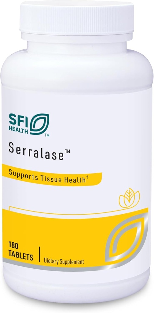 Klaire Labs SFI Health Serralase - Vegetarische Proteolytische Enzyme Blend with Serratia Peptidase & Bromelaine for Digestie, Sourced from Papaya & Ananas, Hypoallergeen (180 Enteric Coated Tablets)