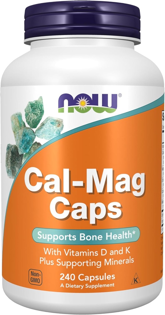 NOW Suplementos, Cal-Mag Caps com vitamina D e Minerais Suporta Saúde Óssea*, 240 Veg Cápsulas