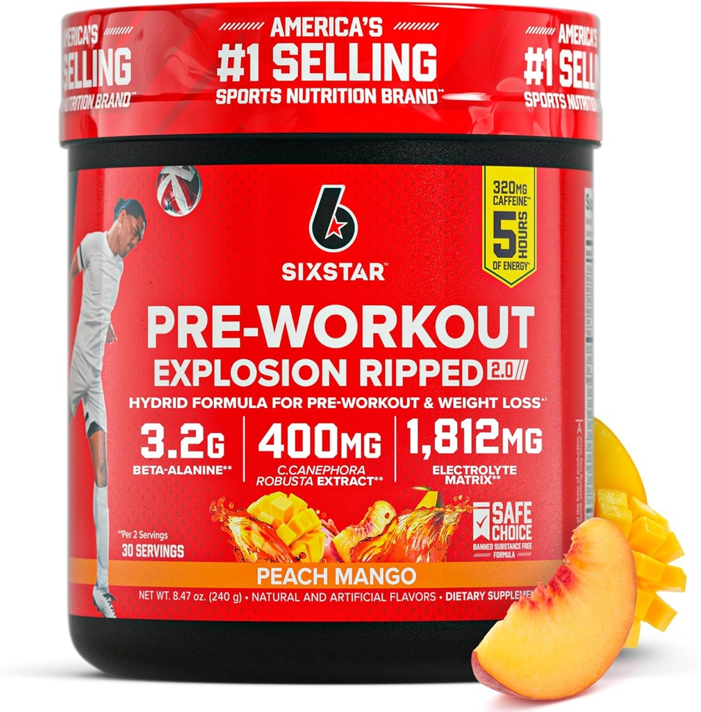 Altı Star Pre-Workout Blaster, Peach Mango (30 Xidmət) - Kişi və Qadınlar üçün preworkout Energy Toz əvvvəl - Creatine və Beta Alanine - İctimai Nutrition Məhsulları
