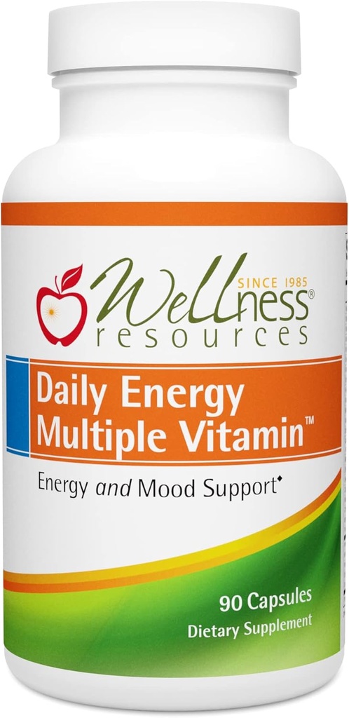 Wellness Resources Daily Energy Multiple Vitamin - 90 Capsules - Methylated Daily MTHFR Multivitamin Without Iron - Vitamin B12, Folate, & Bioavailable B Vitamins - Best Supplement for Energy & Mood