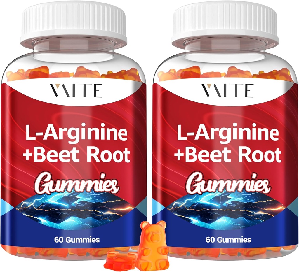 L Arginine 1000mg Suplement Buraka Gummies - Podwójna siła, Energy Boost, Wsparcie cyrkulacyjne i Stamina, Organic Chewable Beets Supplements for Men and Women, Wegan Gummy, Sugar- Free (2 Pack)
