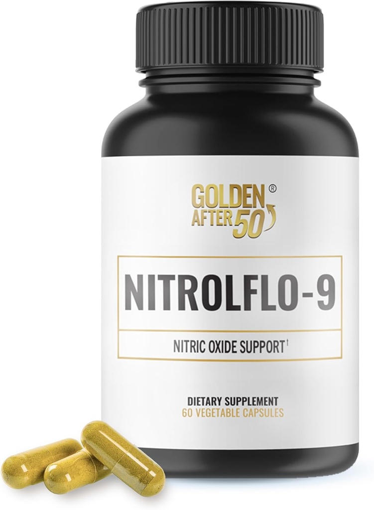 Gull etter 50 NitrolFlo-9 - Naturdrevet nitric oksid Supplement med pomegranat ekstrakt, kornfrø og S7® - støtter næringsrik sirkulasjon og optimal energi - 60 kapsler