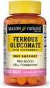 Mason Natural Ferrous Gluconate - Supporta la formazione di globuli rossi, Gentle su Stomach Iron Supplement, 100 compresse