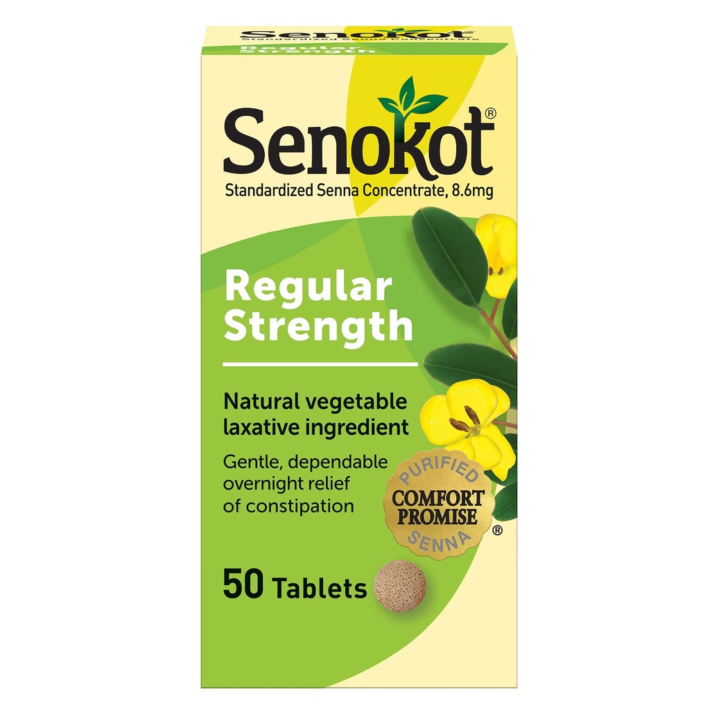 Senokot Regular Strength Laxatives for Constipation, Senna Laxative Tablets, 50 Count, Animal Print, Constipation Relief for Adults, Senna Tablets