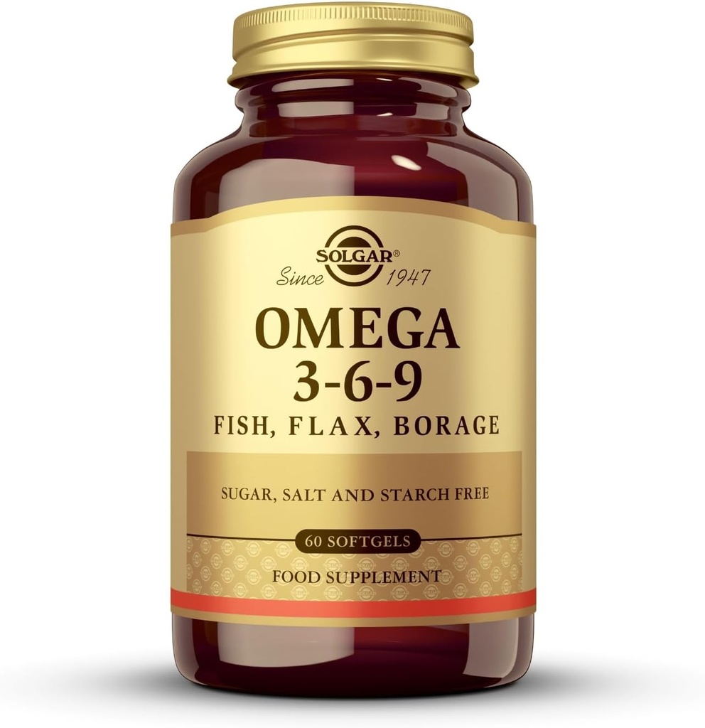 Solgar 1300 mg Omega 3-6-9-60 Softgels - Stöd för gemensam och hudhälsa - Non-GMO, Gluten Free - 20 portioner