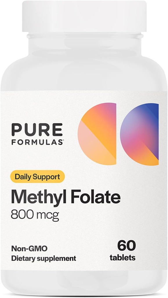 PureFormaticals Methylfolate 800 mcg - Active B9 (5- MTHF) for Cardival, Nerve & Mood Health, Non-GMO Vegetarian Tablets, 60 Count