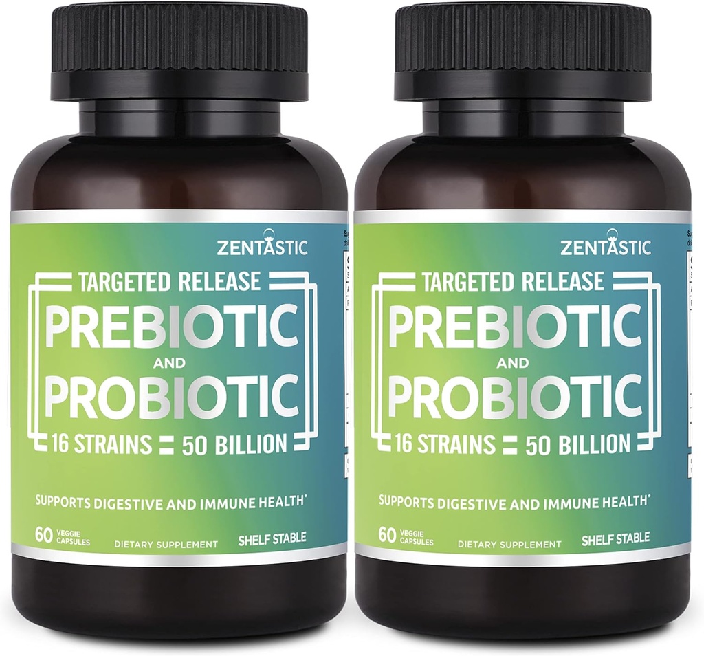 Zentàstic Probiotics i prebiòtics suplementaris - 50 mil milions de dòlars CFU - per homes i Dones Imune i Digest salut - 16 strans - Shef Stable - 120 retardades deixant anar Veggie Caps