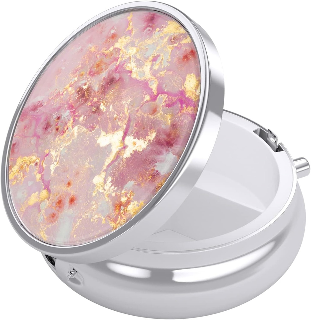 Nipichsha Pill Box, Small Pill Case for Purse & Pocket, Cute Travel Medicine Organizer, Portable Medicine Container Holder för att hålla Vitaminer, Medicinering, Fish Oil & Supplement, Gold Pink Marble