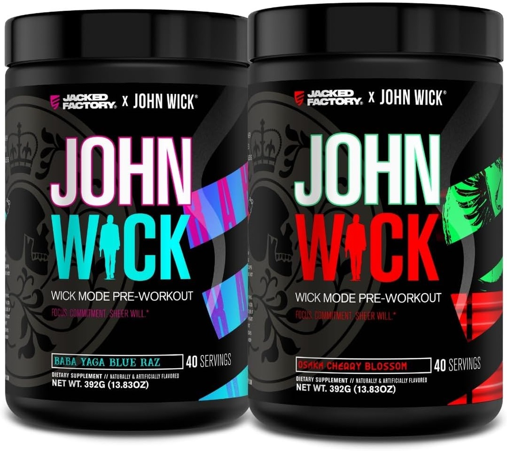 Factory X John Wick - Wick Mode Pre Workout Powder - Intense Energy, Battle-Ready Focus, Unstoppable Commitment, and Sheer Will - Baba Yaga Blue Raz ' Osaka Cherry Blossom (80 Servings)