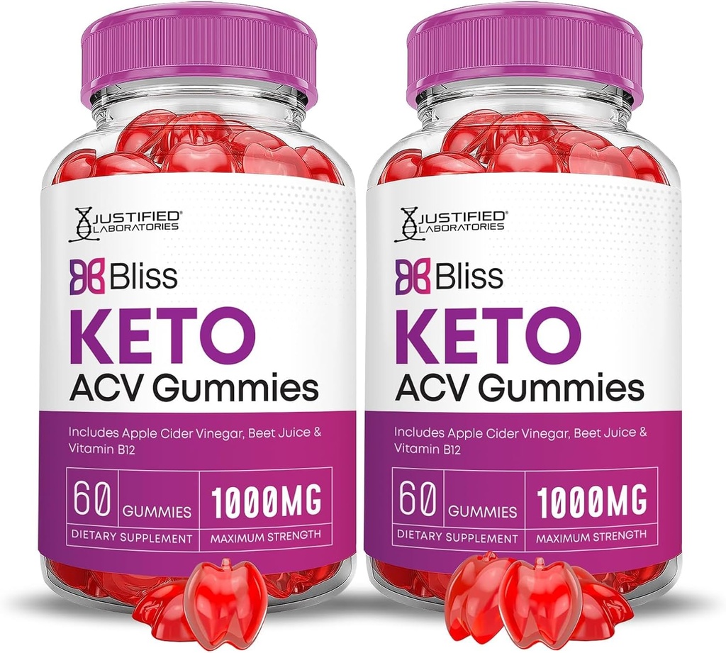 Odůvodněné laboratoře (2 Pack Bliss Keto ACV Gummies Advanced Formule 1000MG Bliss Keto Gummies Apple Cider Ocet Boost připravený s Pomegranate Beet Juice Powder B12 Vegan Non GMO 120 Gummys