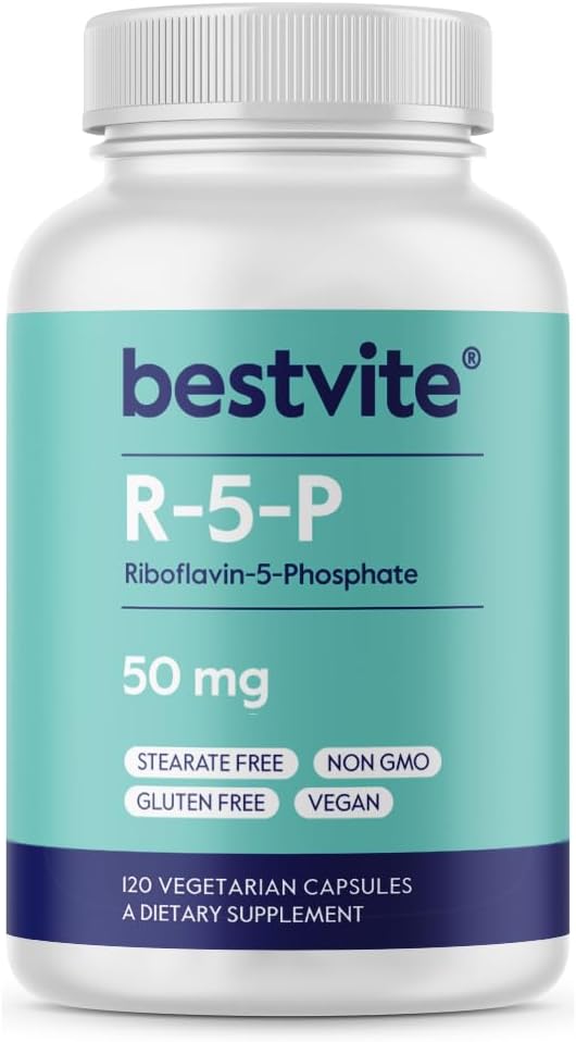 BestVITE Riboflavin-5-Phosphate 50mg (120 Vegetarian Capsules) - No Stearates - Vegan - GMO - Gluten Pulsuz - Vitamin B2 Bioaktiv Form