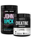 Jacked Factory X John Wick - Wick Mode Pre Workout Powder (Baba Yaga Blue Raz, 40 Servings) & Creatine Monohydrate Powder (Unflavored, 30 Servings)