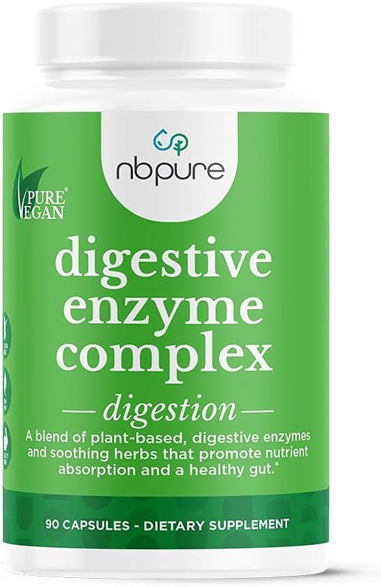 Nbpure Vegan Digestive Enzyme Kompleksi - Daily Bloating, Qadınlar və Kişilər üçün Food Digestive Support - 12 Enzymes & 3 Herbs - Lactase, Protease, Lipase, Ginger, Cinnamon, Peppermint + Daha çox
