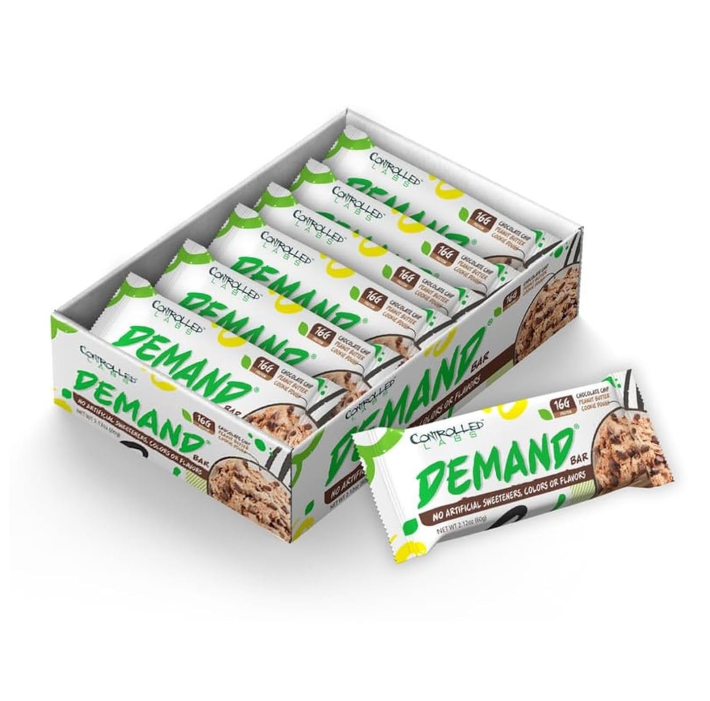 Controlled Labs etterspørsel Protein Bars - 12 pakke - 16 g protein per servering, naturlig, høyprotein / lavkarberbar, 2,12 oz (Chokolate Chip / peanut Smør/cookies Daugh)
