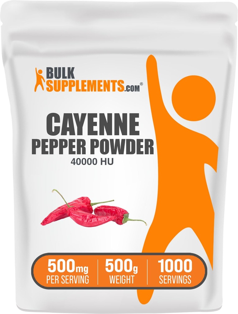 BulkSupplements.com Cayenne Pepper 40000 HU Powder - Capsaicin Supplements, Cayenne Pepper Powder - Vegan & Gluteeniton, 500 mg per tarjoilu, 500g (1,1 lbs) (Pakkaus 1)