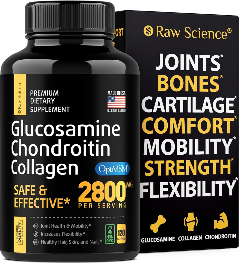 Glucosamine Chondroitin MSM קפסולות - תוספת תמיכה משותפת למבוגרים, 2800 מ"ג ויטמין חיזוק ויטמינים: Glucosamine HCL, Chondroitin Sulfate עם OptiMSM - מקטין דיסק משותף, 120 קפסולות