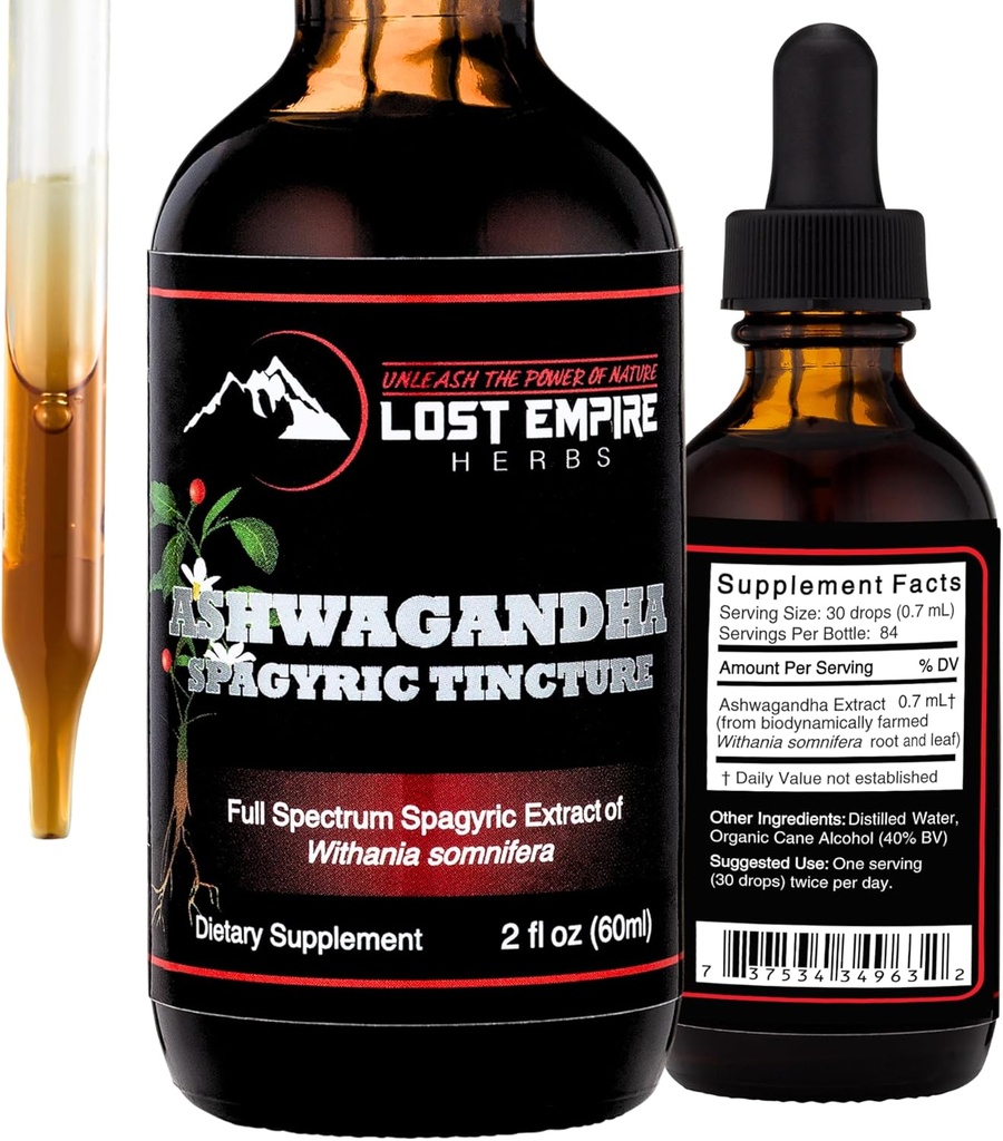 Lost Empire Herbs Ashwagandha Spagyric Tincture - Kişilər, Qadınlar, Sleep, Cortisol - Ən yaxşı Ashwagandha Supplement USA Grown Organic (2 fl oz)