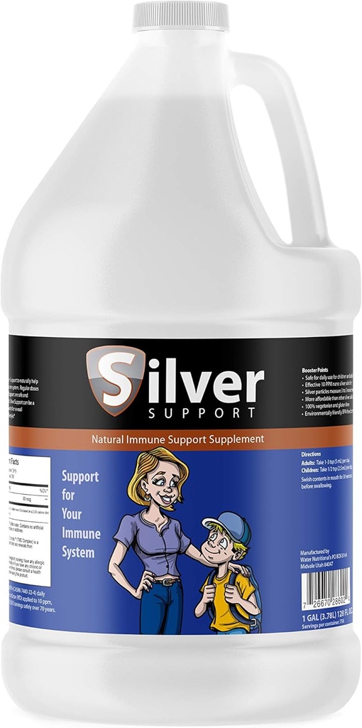 Natural Immune Support Supplement, Nano-Size Silver Solution, Immune Booster lastele, lemmikloomadele ja täiskasvanutele, puhastatud hõbe, tugevdada oma immuunsüsteemi külma ja gripi hooajal - 1 Gallon