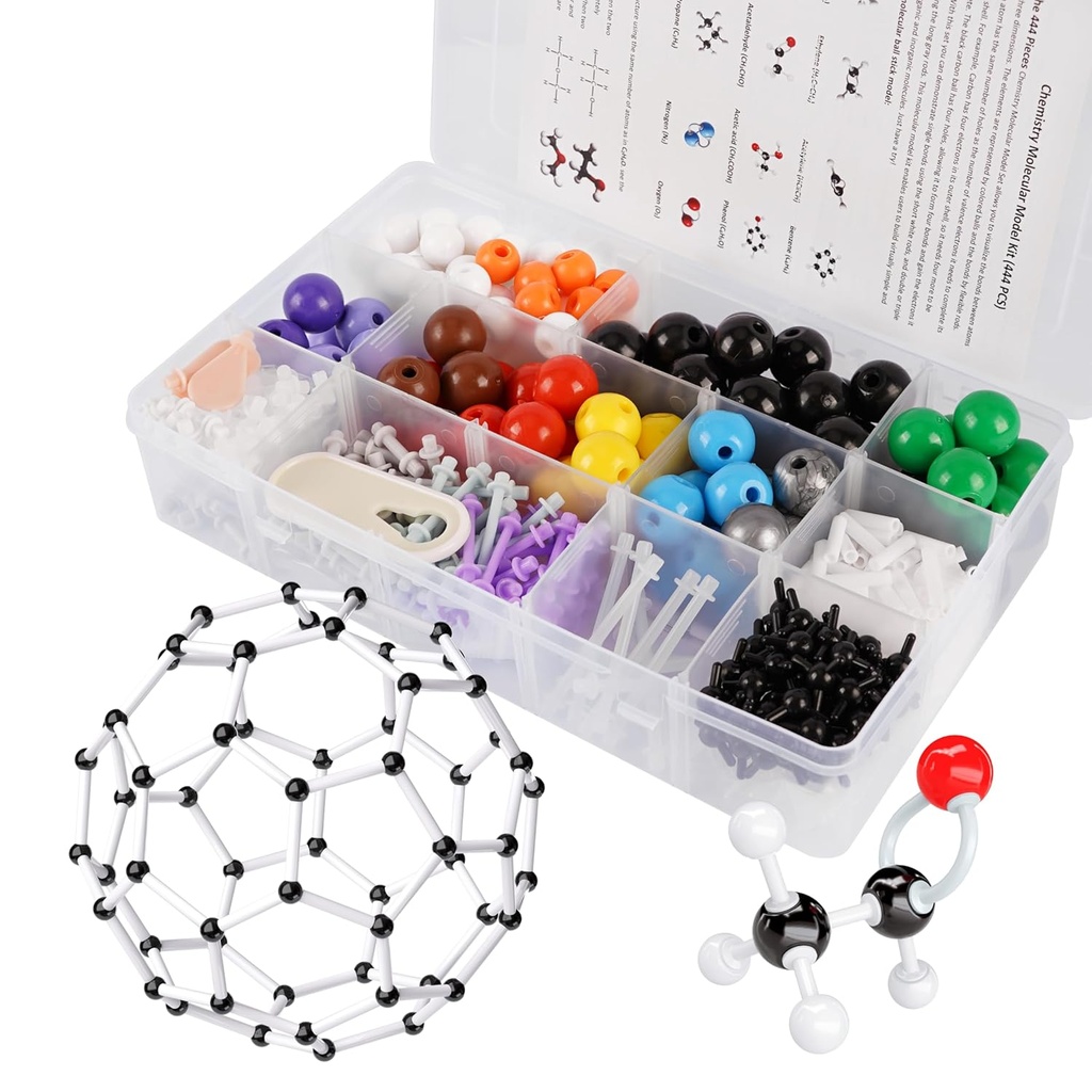 Moleculaire Model Kit, 444 stuks Biologische Moleculaire Chemie Set, Atom Element Model Kit voor Lessen in Chemie, Moleculaire Structuur Bouwkit, Ochem Science Gift voor Leraren en Studenten