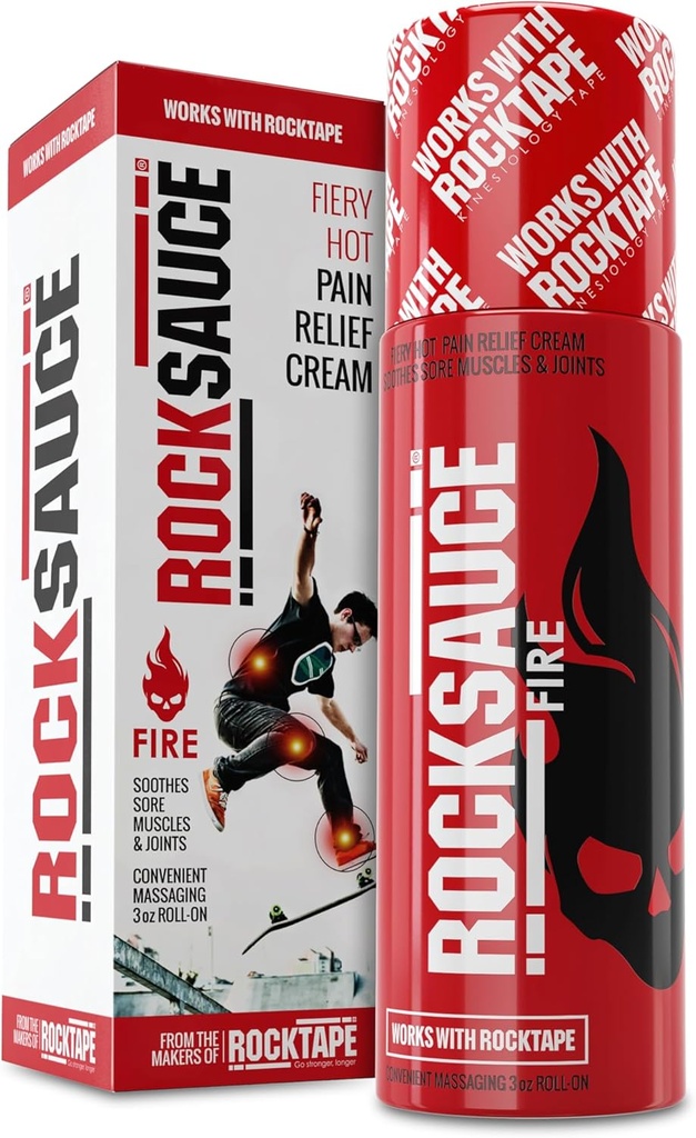 Rocksauce Fire, 3 Oz Roll- On - Könnyen használható fájdalomcsillapító krém - kapszaicin & mentol Formula enyhíti izom & Közös fájdalom - Works w / RockTape - No- Mess Applicator - Dye- Free, Won 't Stain ruhák