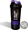 Beast Pro Shaker Bottle For Protein Shakes and Pre workouts | Protein & Pill Storage Bin | 16 Ounce | Plastic Shaker Bottle | Leak Proof | BPA Free (Purple)