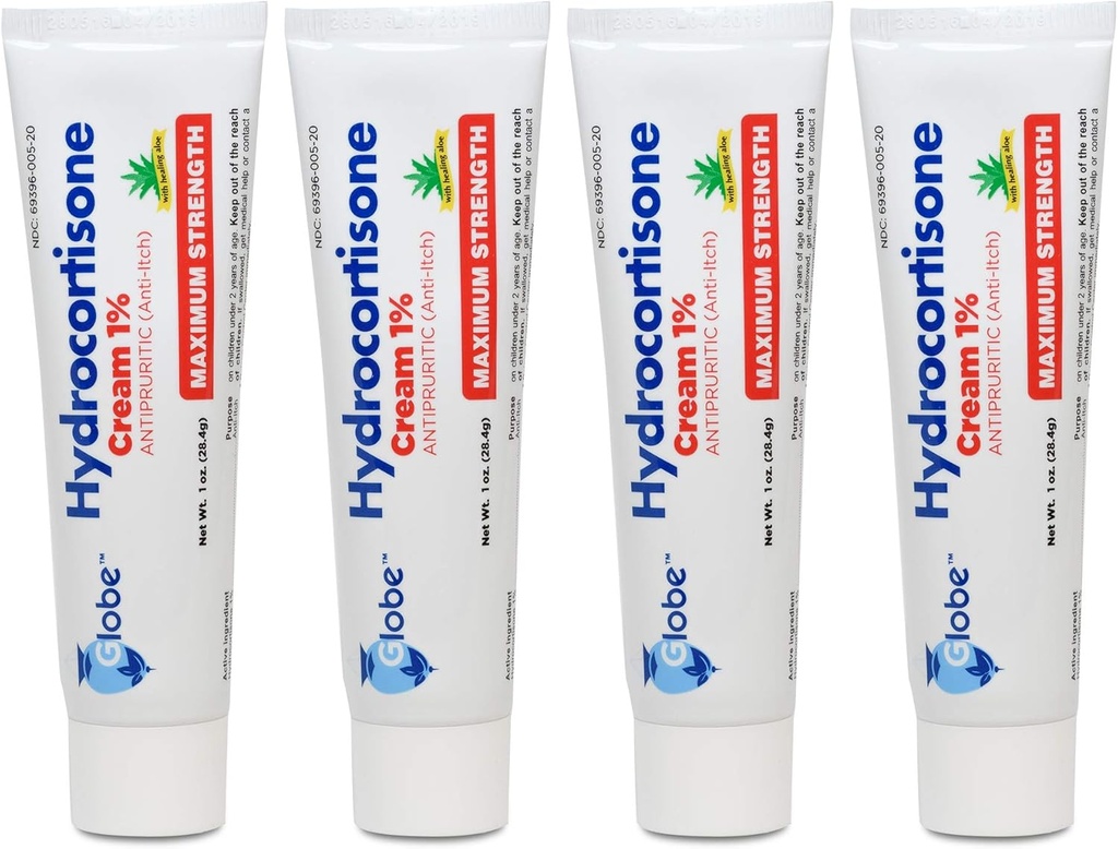 Globe (4パック) Hydrocortisoneの最高の強さの反アイッチのクリーム1% w/Aloeの赤み、Rash、バグ及びMosquitoビット、Eczema、Hemorrhoids、敏感な皮、即刻のItchの救助、1つのozの管のための集中的な方式