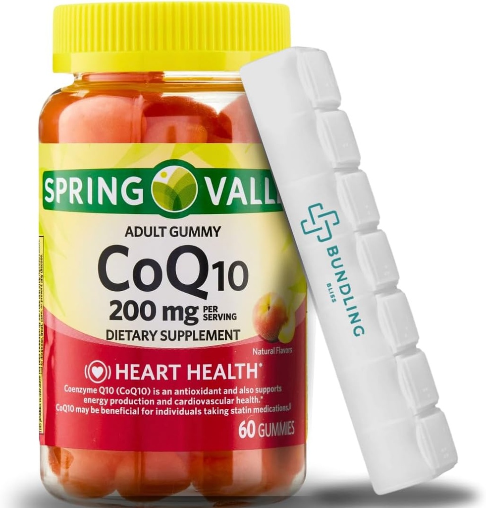 Spring Valley CoQ10 200mg chicletes, Suplemento dietético, 60 contagem 7 dia organizador comprimido incluído - 1 pacote