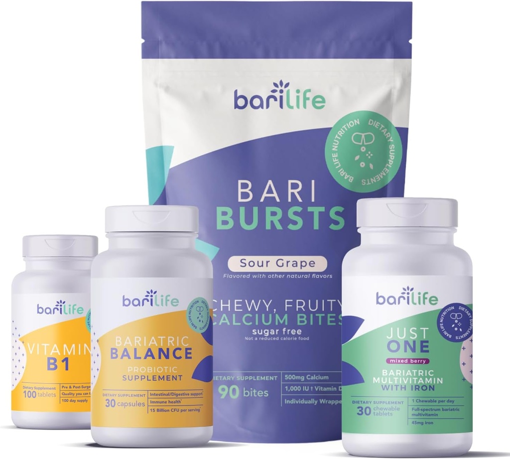 Bari Life Post-Op, Gastric Sleeve, Gastric Bypass Vitamin and supplement Starter Kit (Grape)