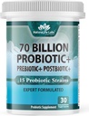 NaturaLife Labs Probiotiques 70 milliards CFU – 15 souches avec prébiotique biologique et postbiotique – formule 3-en-1 – 30 capsules véganes