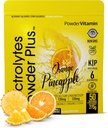 Electrolytes Powder Plus (50 porties), 0 Calorie Keto, 0 Suiker, Geen Maltodextrine,1000mg Kalium,120mg Calcium,120mg Magnesium, Hydratatiepoeder (50 porties, Oranje Ananas)
