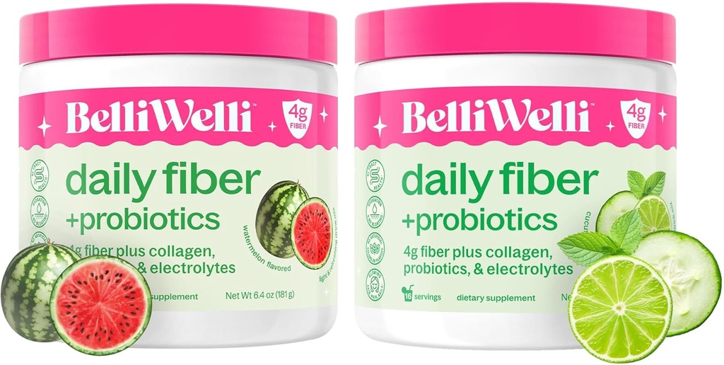 Belli Welli Daily Fiber Addition Bundle - Cucumber Lime Mint & Dine - с колаген, пробиотици и електролити - освежаващ аромат на Wellness, 32 Общо Сервиз