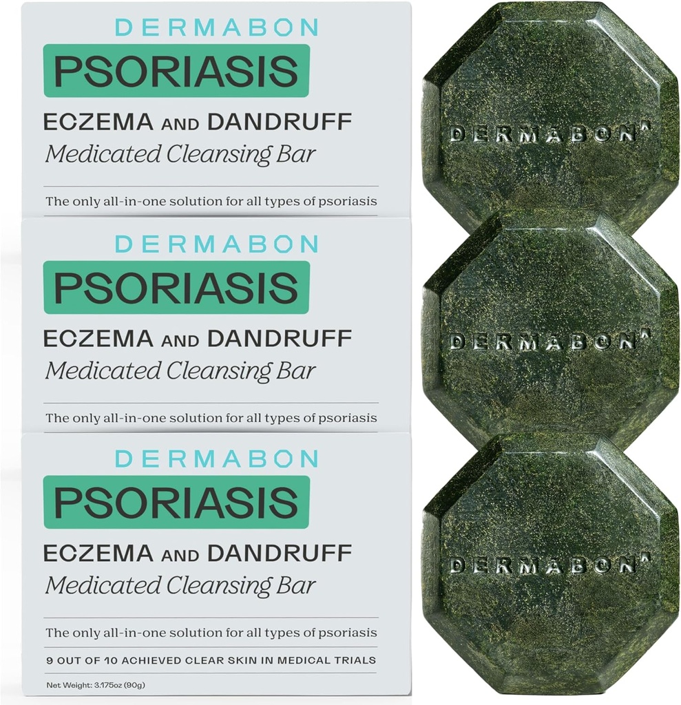 Dermatoksik 2 Kömür Tar Psoriasis Body Wash & Ekzema Bar Soap (3 Pack) | Control and Relieve Psoriasis, Eczema, Dermatitis, və Dandruff | Active Materialları Kömür Tar Body Wash