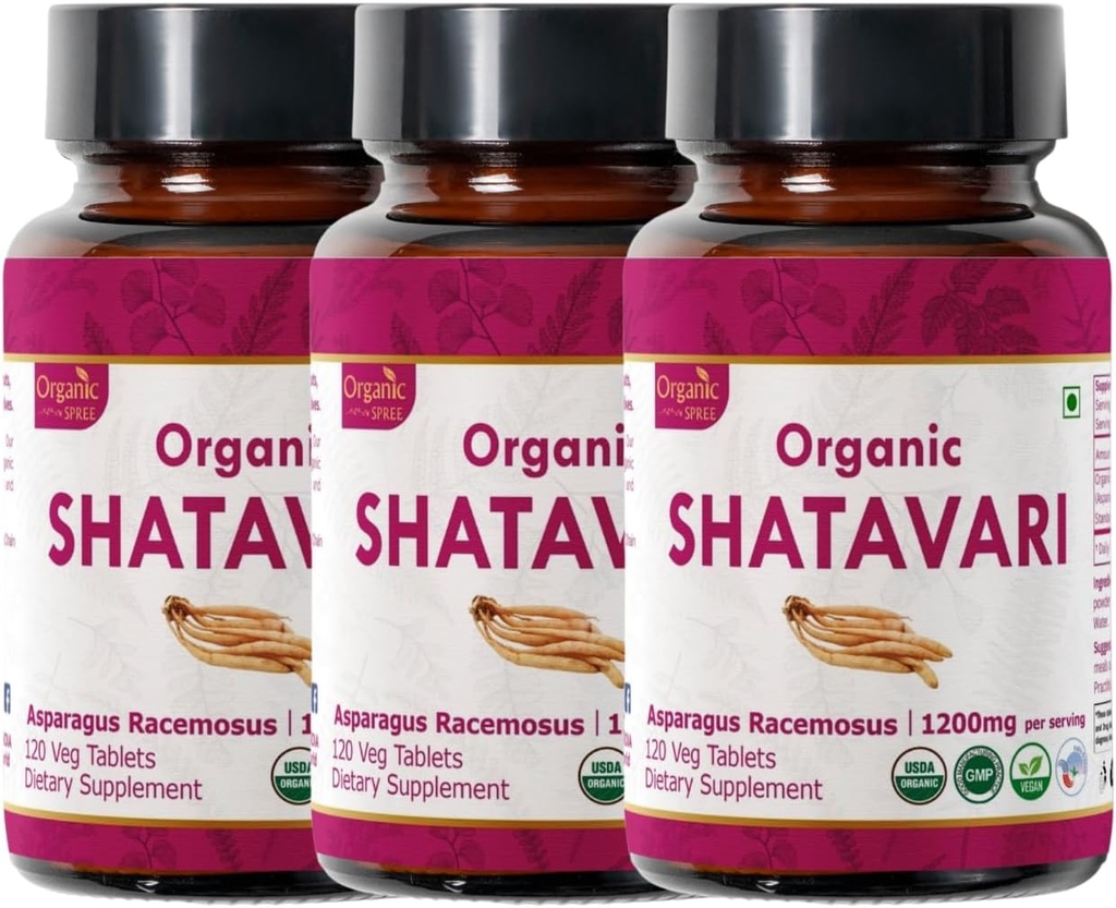 Shatavari 120 Tablets | Asparagus Racemosus (Shatavari) | USDA Organic Certified | Supports Women’s Health and Immune System | Dietary Supplement 120tab - Pack of 3